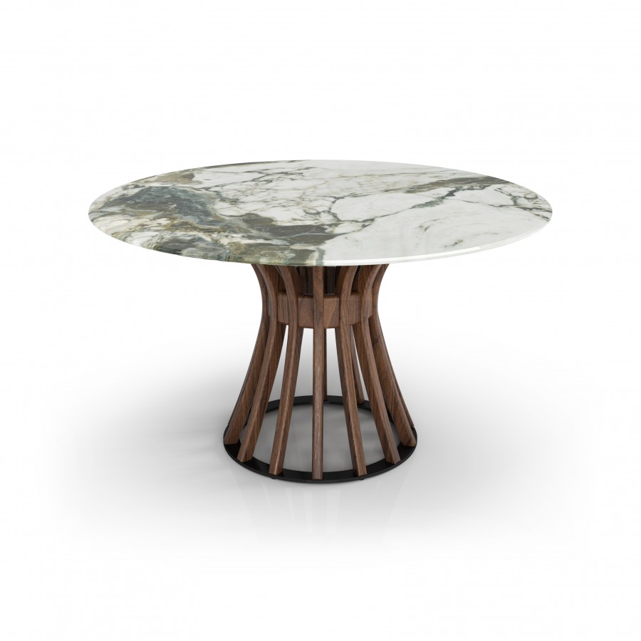 54" Dining Table - Wood & Printed Glass