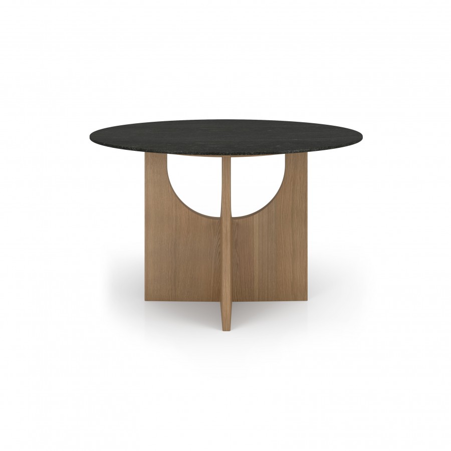 Modern dining table Kobe in wood and natural stone with matching chairs