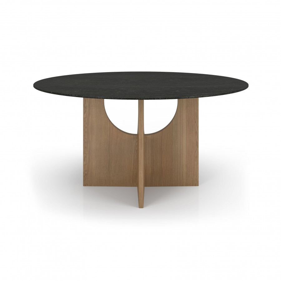 Modern dining table Kobe in wood and natural stone with matching chairs