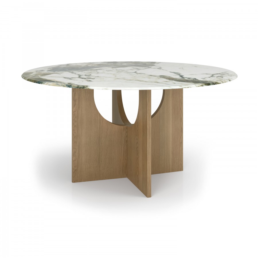 60" Dining Table - Wood & Printed Glass