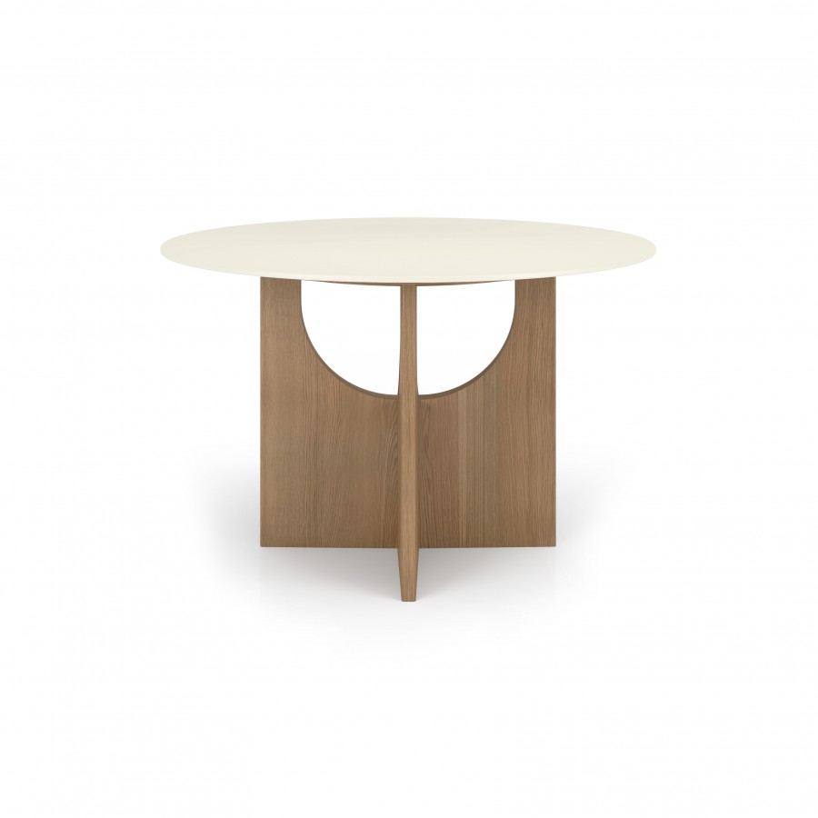 Modern dining table Kobe in wood & acid etched lacquered glass with matching chairs