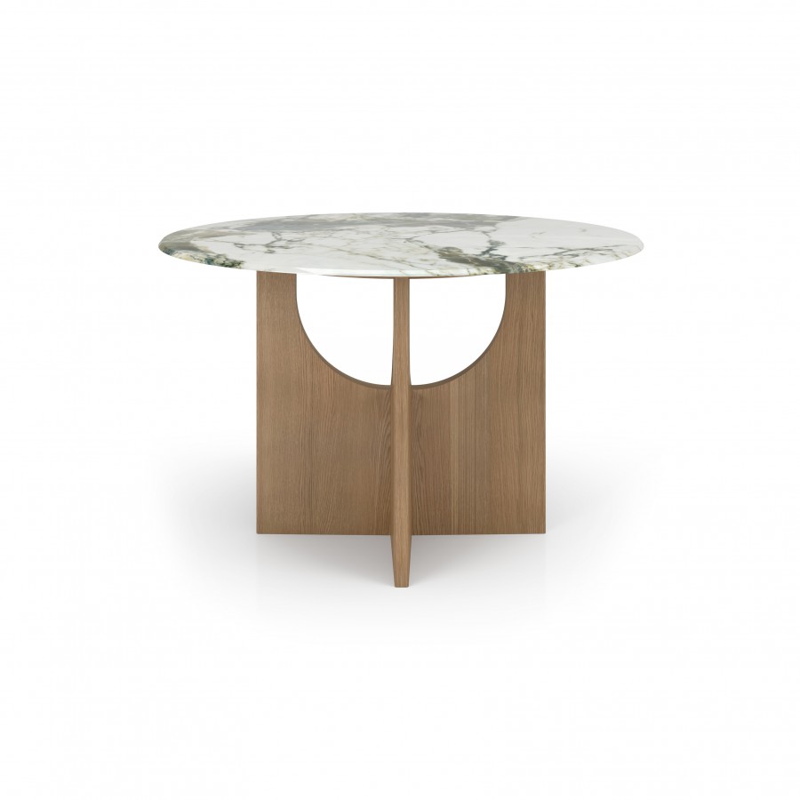 Modern dining table kobe in wood & printed glass with matching chairs