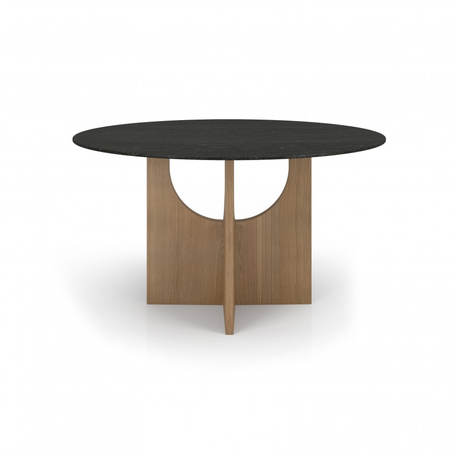 Modern dining table Kobe in wood and natural stone with matching chairs