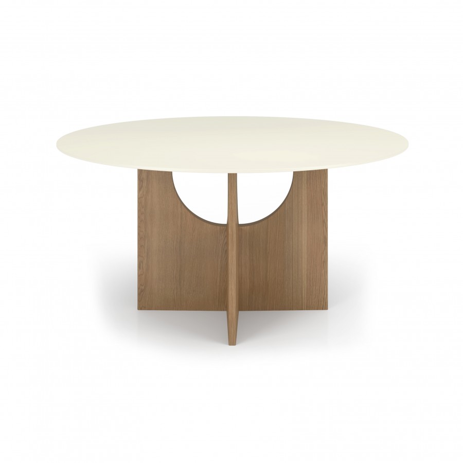 Modern dining table Kobe in wood & acid etched lacquered glass with matching chairs