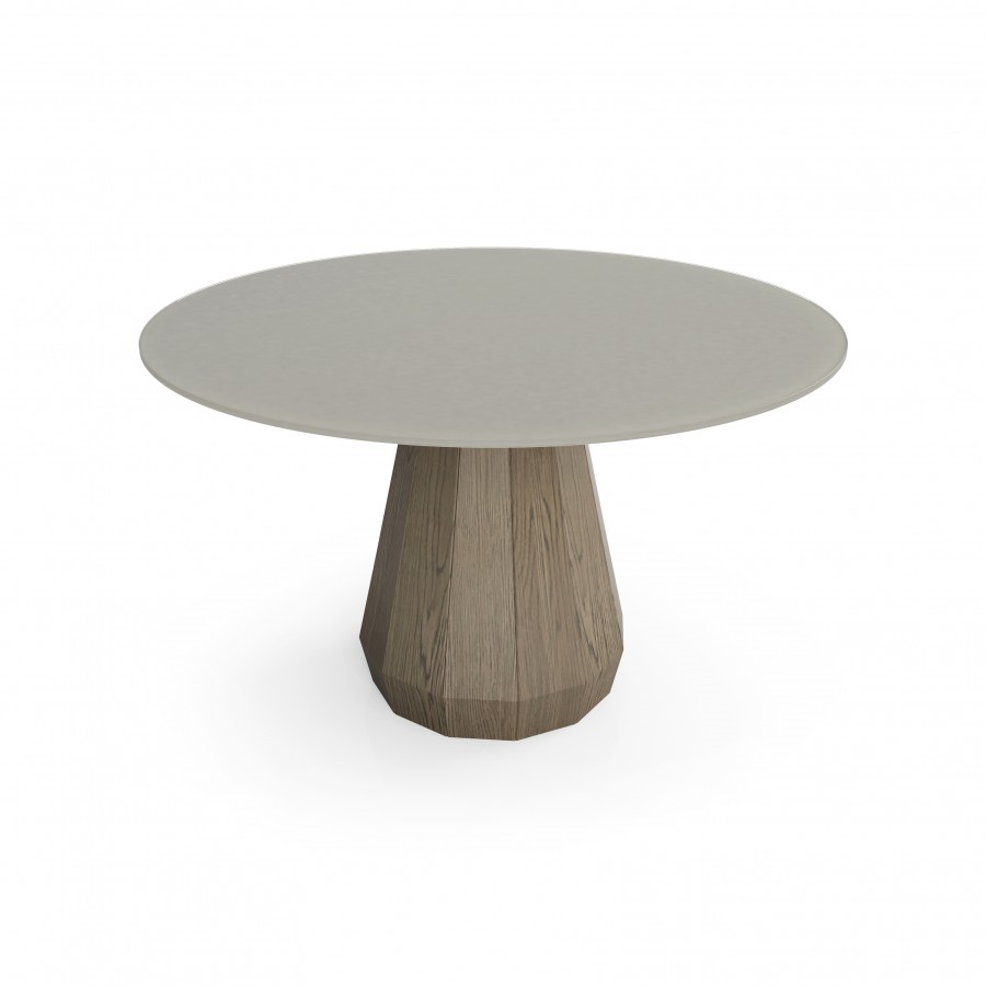 Modern dining table Memento in wood & acid etched lacquered glass with matching chairs