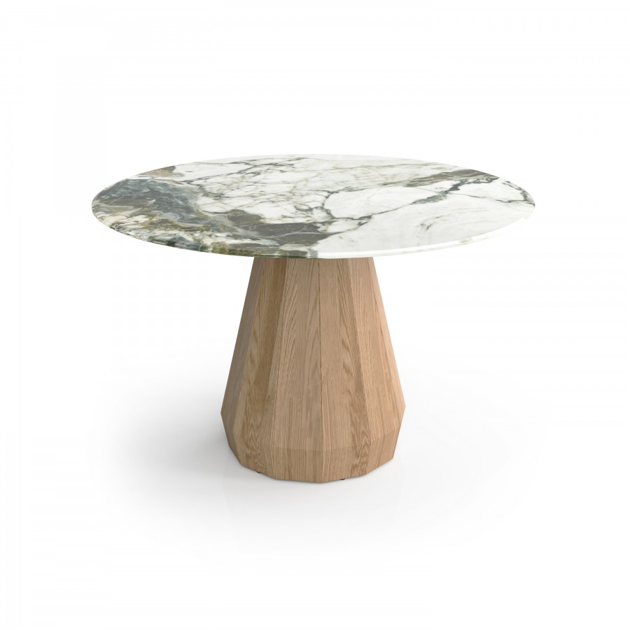 Modern dining table Memento in wood & printed glass with matching chairs