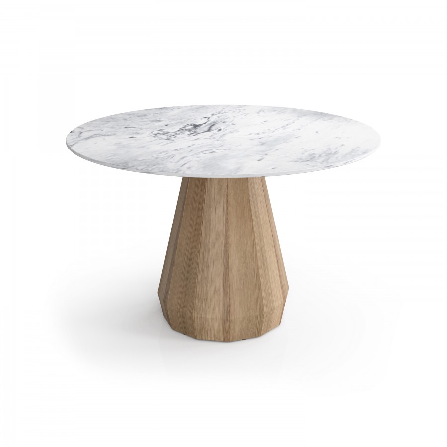 Modern dining table Memento in wood & natural stone with matching chairs