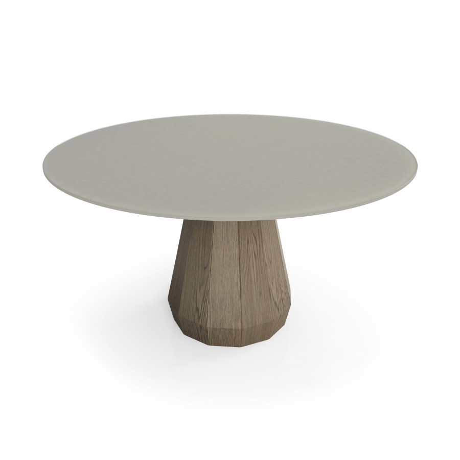 Modern dining table Memento in wood & acid etched lacquered glass with matching chairs