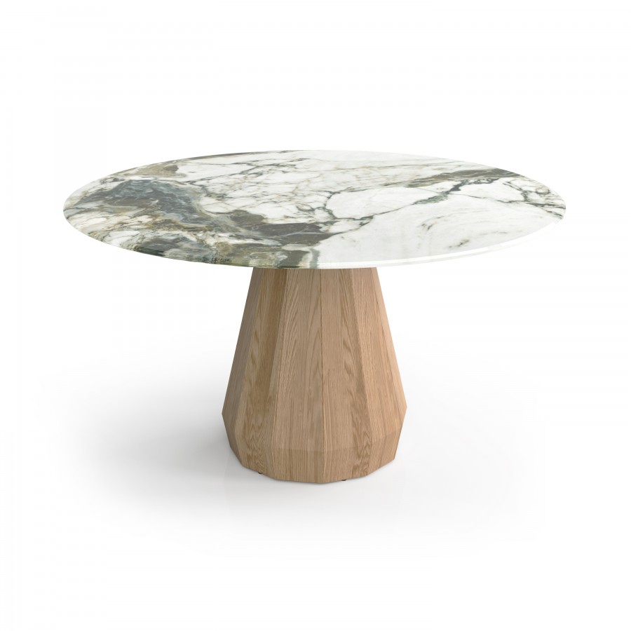 Modern dining table Memento in wood & printed glass with matching chairs