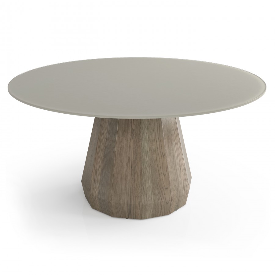 Modern dining table Memento in  wood & acid etched lacquered glass with matching chairs