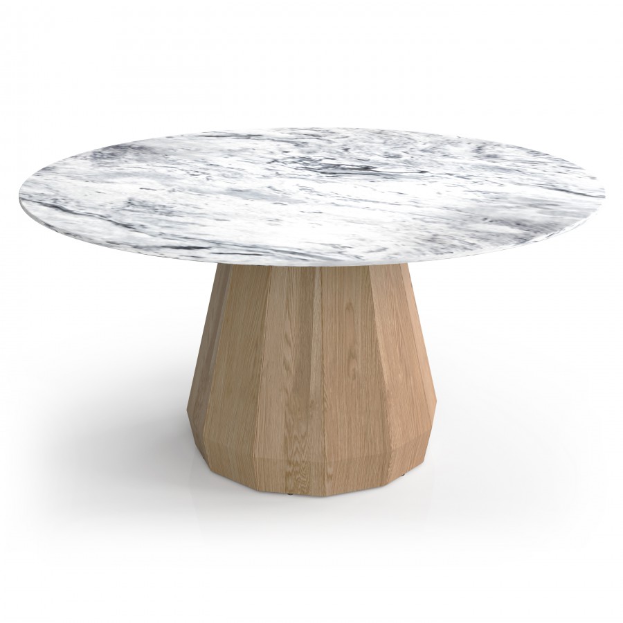 Modern Momento dining table in wood & natural stone with matching chairs